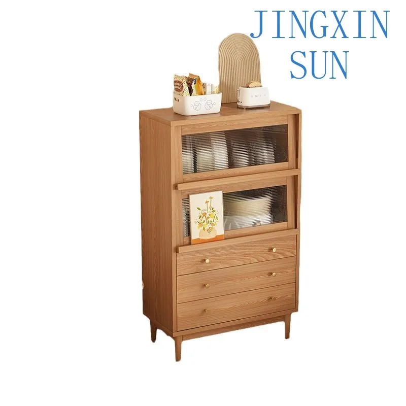 Living room chest of drawers Solid wood color storage stand cabinet against the wall Next to the TV cabin
