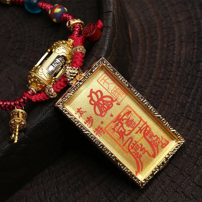 Thangka Buddha Pendant Sweater Chain 12 Zodiac Signs Tai Sui Charms God of Wealth Charms Braided Rope Necklace Jewellery