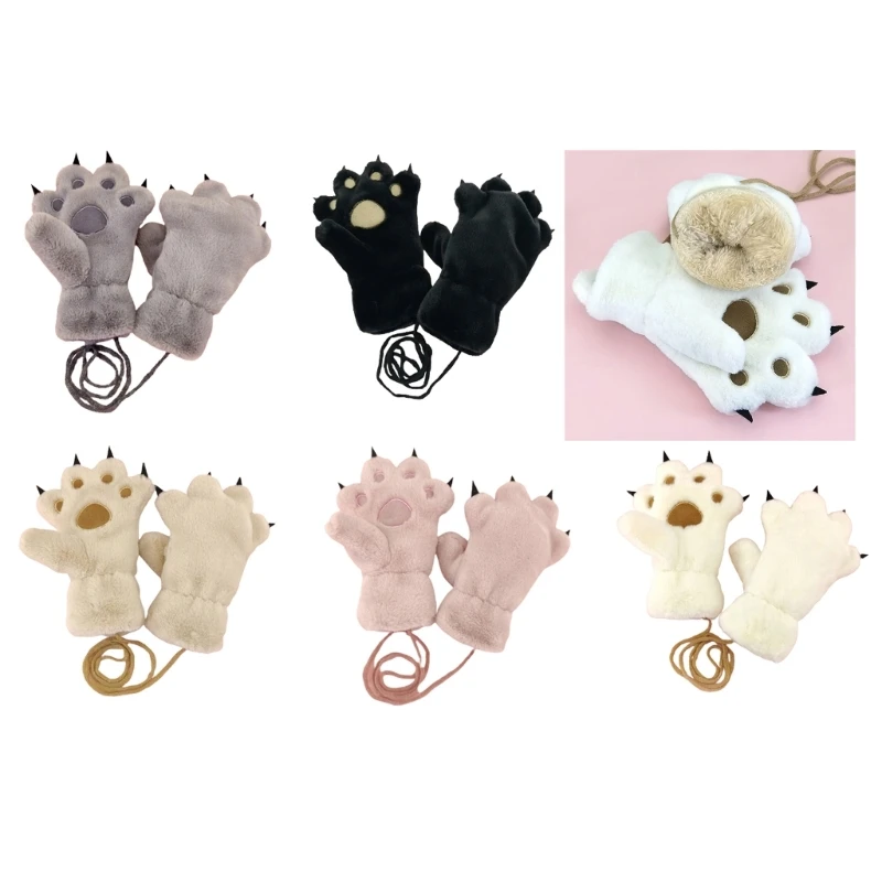 Faux Rabbit Hair Children Gloves Lovely Claw Patterned Kids Gloves for Boy Girl D5QA