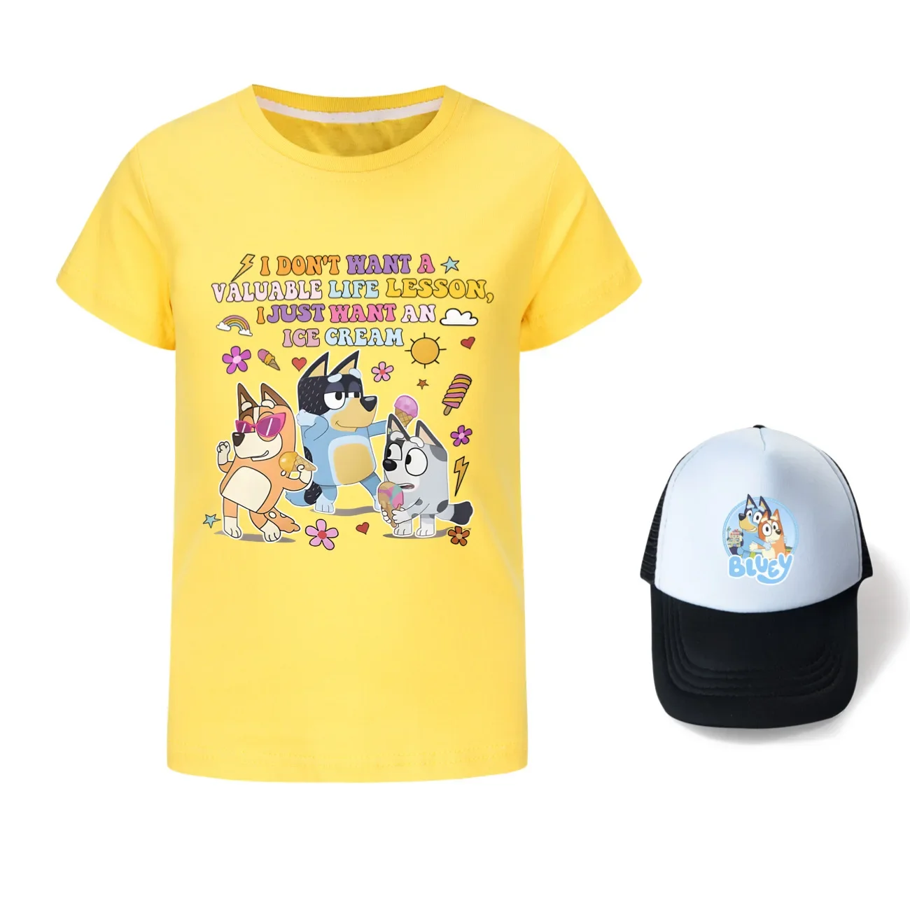 DOGCarton-T-shirt à manches courtes pour enfant, unisexe, avec motif de dessin animé 3D, kawaii, pour garçon et fille, avec chapeau de soleil, 2749