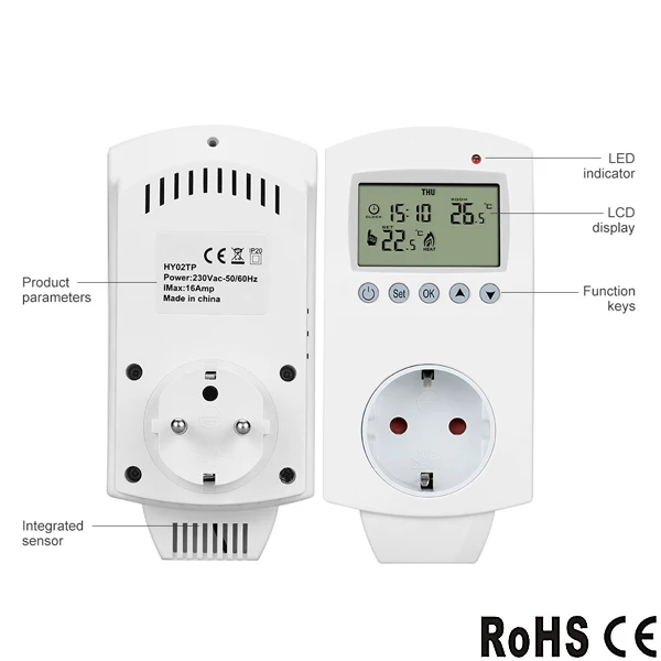 Plug In Thermostat Standard Socket HY02TP Wifi Tuya Digital  Smart Home System Weekly Programmable