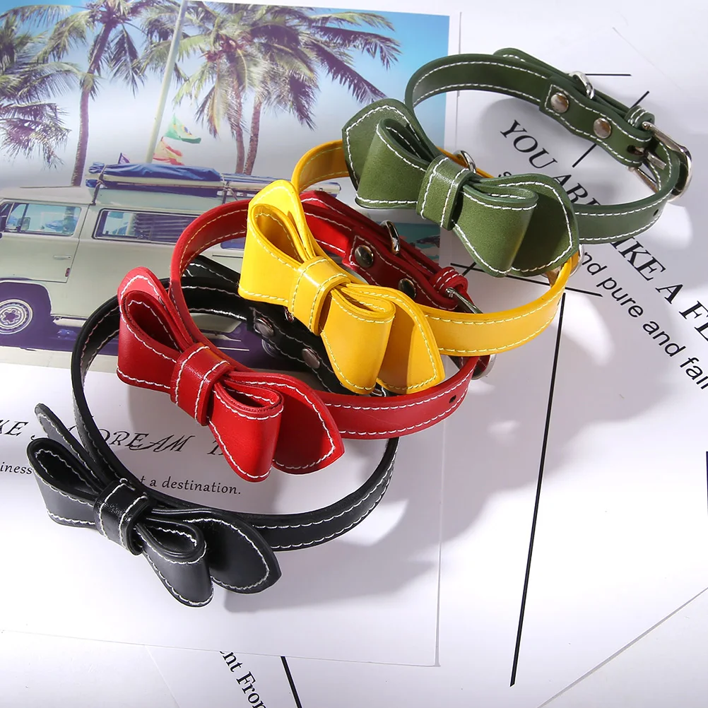 

Pet Dog Cat Neck Collar Adjustable PU Puppy Collars Bowknot Design Fashion Photo Prop Pet Supplies Luxury Accessories