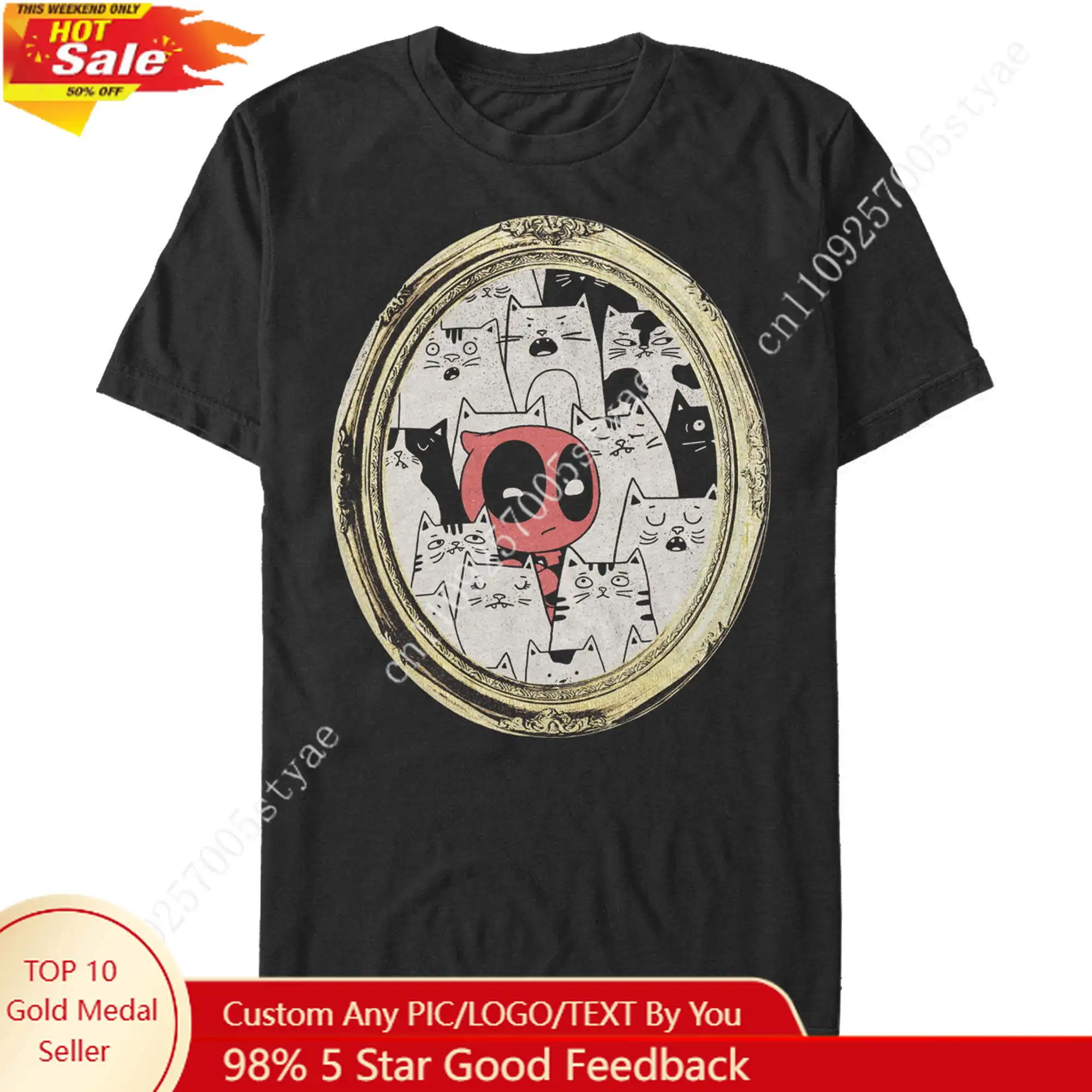 

Men's Deadpool Cats Animated Frame Graphic T-Shirt Marvel Tshirt Short Sleeve Shirt 100% Cotton Crewneck Tops Soft Tee Fashion