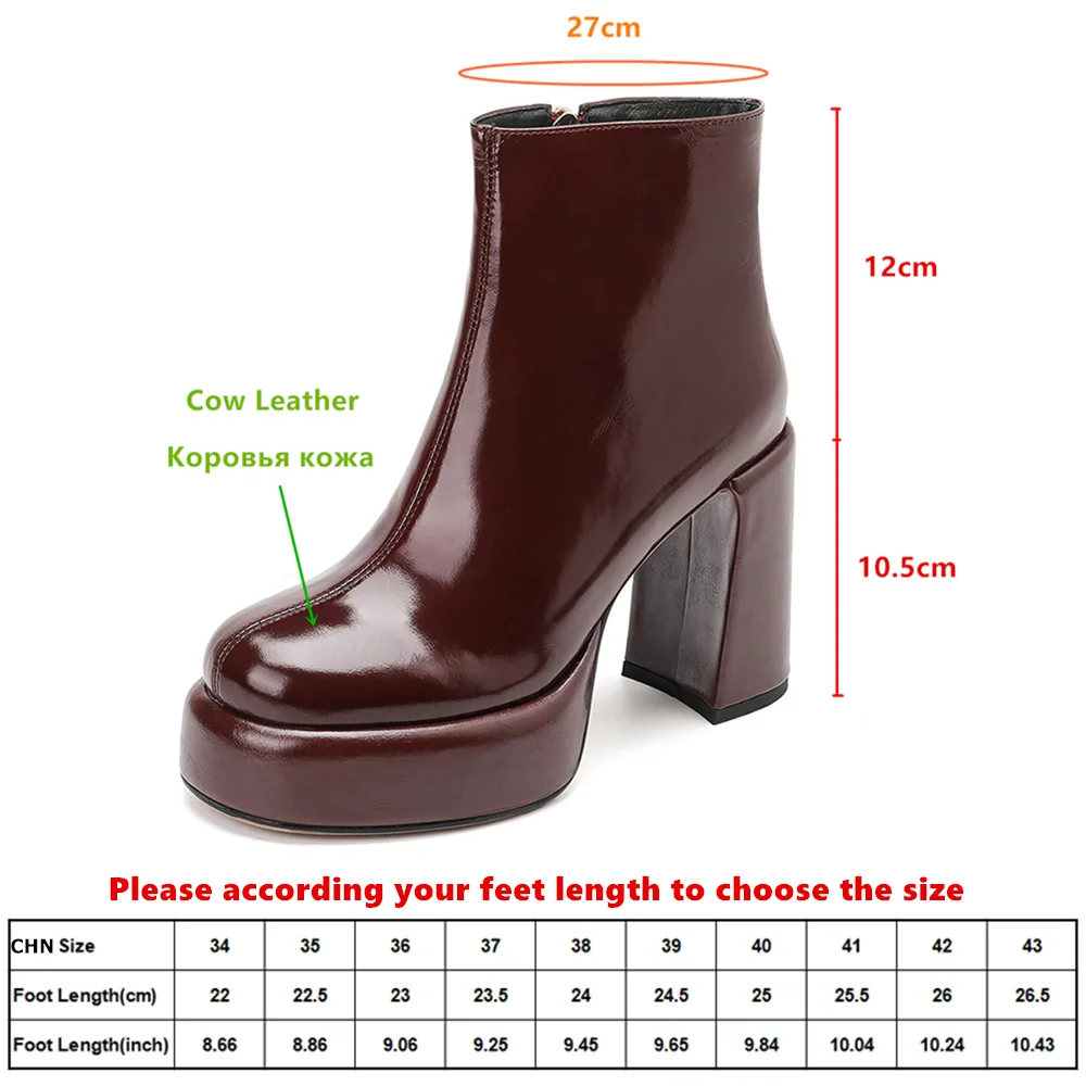 MILI-MIYA Fashion Platform Women Cow Leather Ankle Boots Round Toe Super High Thick Heels Solid Color Plus Size 34-40 Handmade