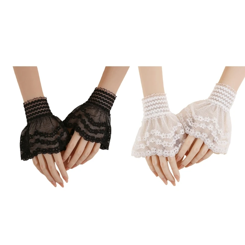 

49ME Lace Trim Sleeves Anime Detail Party Prom Masquerades Hand Sleeve Fashion Role Playing School Activities Costume Use