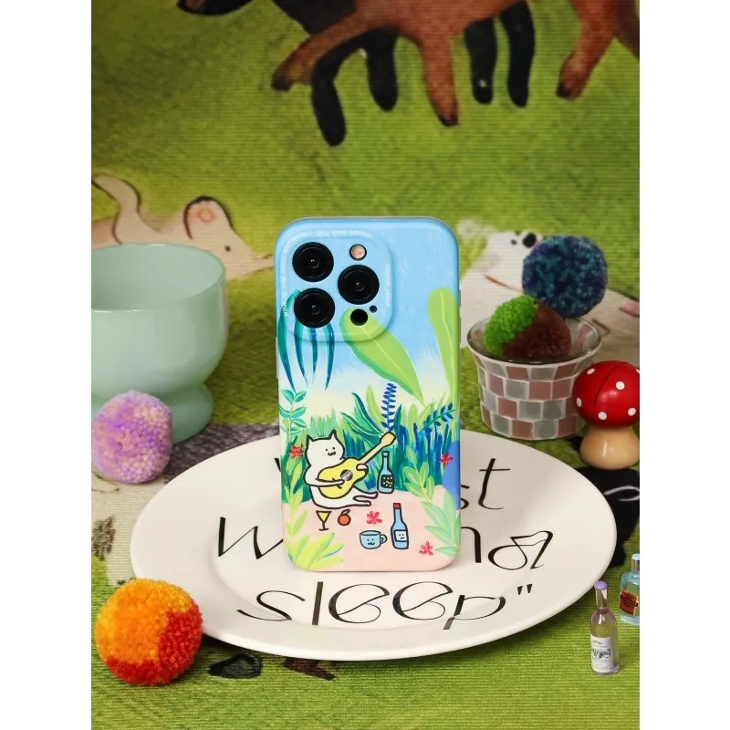 

Korean Cute Cat Phone Case For iPhone 13 14 15 Pro Max All inclusive Fall Prevention Shockproof Soft Cover funda iphone