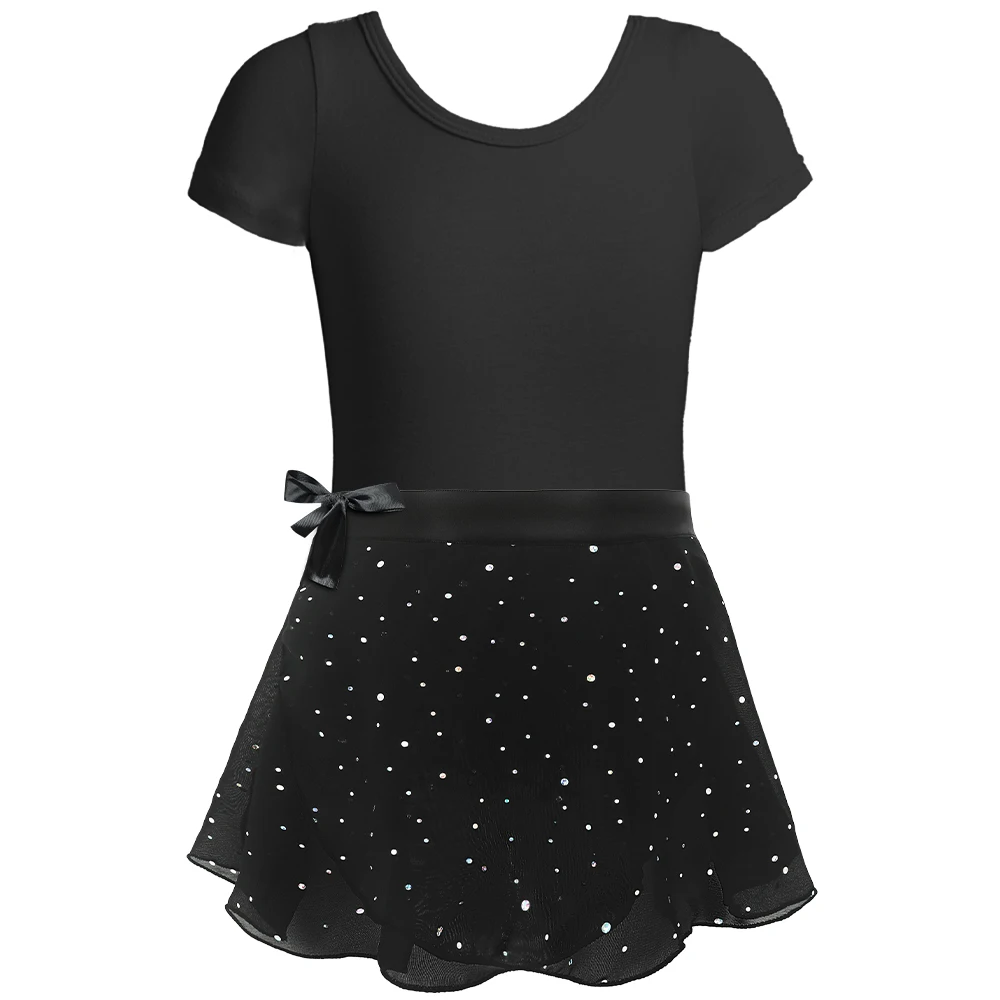 Mädchen Ballett Trikots mit abnehmbarem Rock Combo Krawatte Kurzarm Ballett Tanz Kleid Outfit Kinder Gymnastik Kostüm – Detail 6