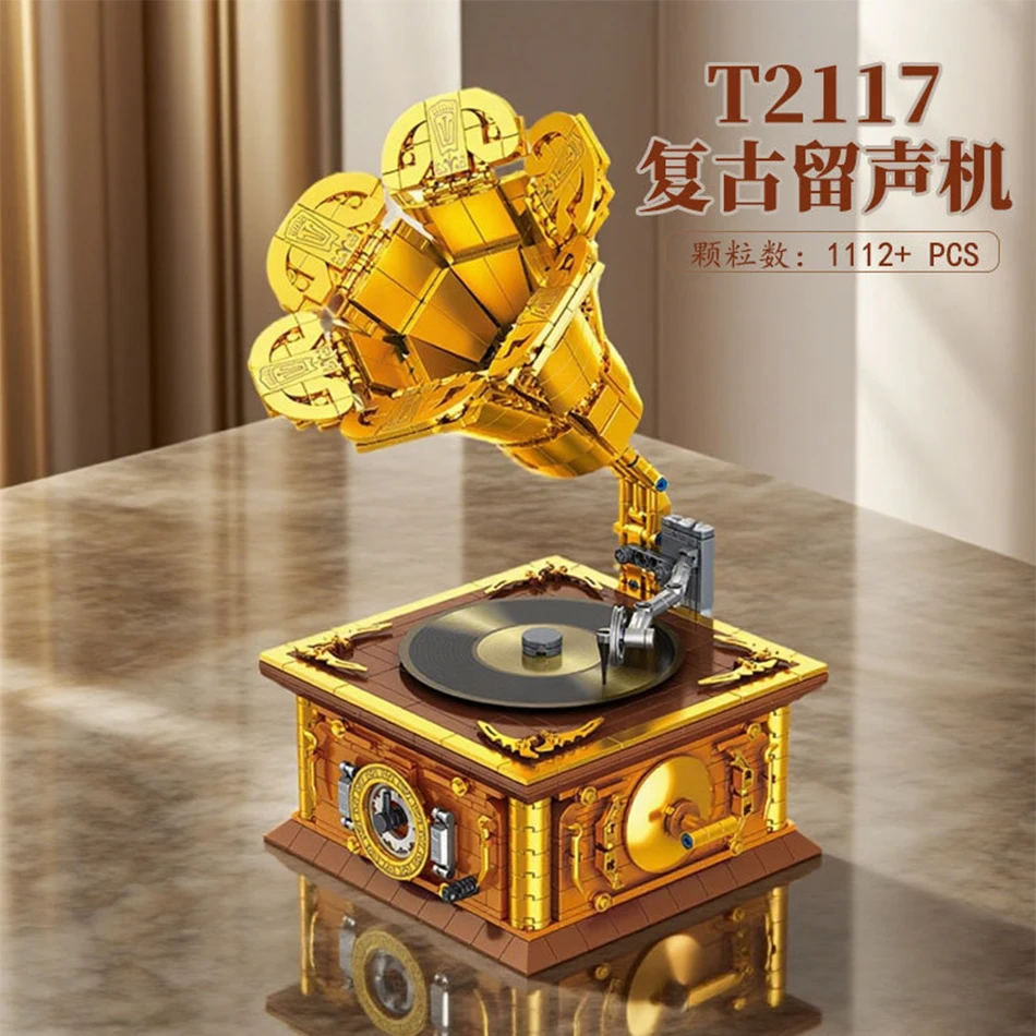 

MOC Vintage Retro Phonograph Building Blocks Technical Assembling Puzzle Bricks Toy Set for Kids Adults Desktop Decoration Gifts