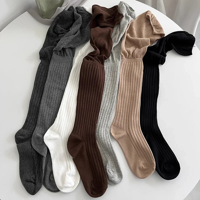 Retro Women Lolita Stockings Fashion Autumn Casual Solid Color Japanese Style Warm Socks for Woman Winter Knee High Socks Long