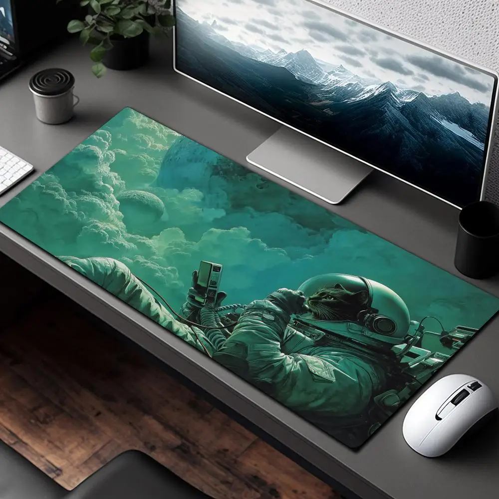 

Потрясающий дизайн кота-космонавта, коврик для мыши, настольный коврик, игровой коврик, нескользящие аксессуары для стола с прошитыми краями, компьютерные офисные коврики для мыши