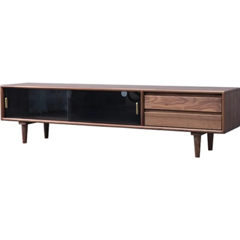 

Nordic black walnut solid wood TV cabinet log living room furniture