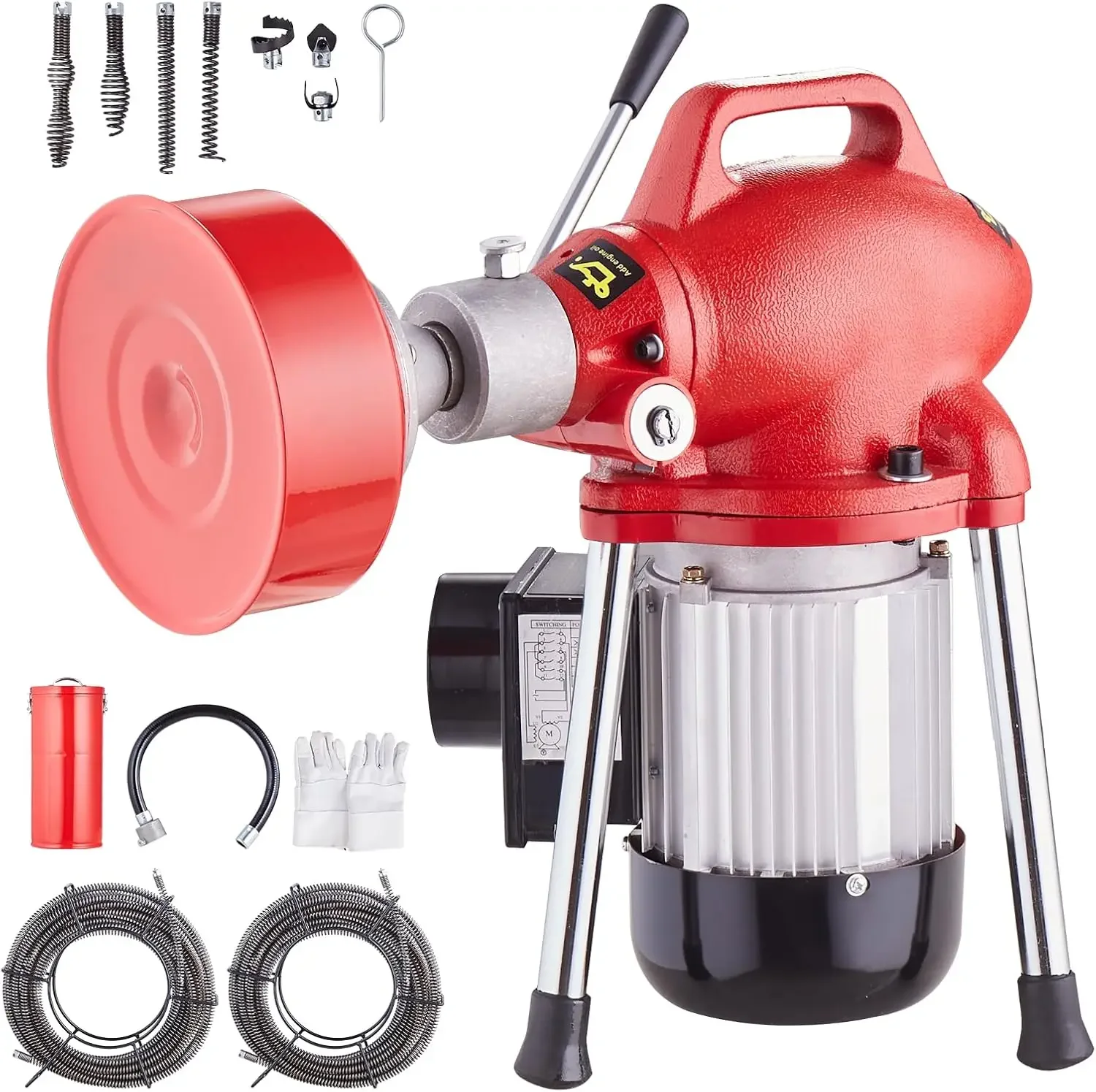 

Машина для очистки канализации 120 футов x 5/8 дюймов, электрический канализационный змеиный шнек мощностью 370 Вт с 2 секционными стальными кабелями (120 x 5/8 дюйма и 23 фута x 3/8 дюйма