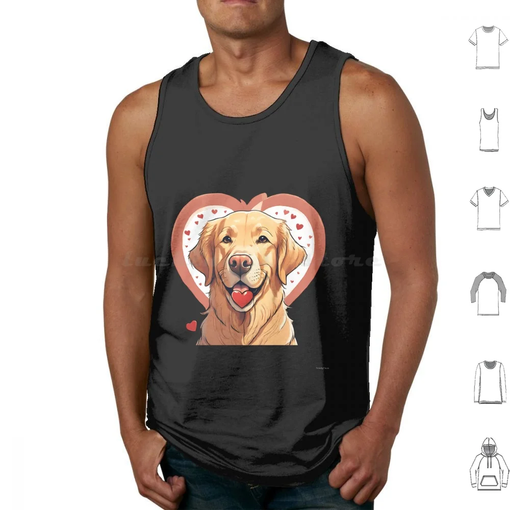 Lindo perro de jubilación dorado de San Valentín con corazones camisetas sin mangas estampado de algodón perro dorado perros de jubilación dorados Onwer amante de los perros