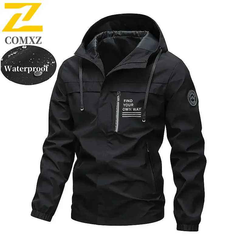 Fashion Men's Jacket 2025 New Outdoor Waterproof Hooded Windbreaker Autumn Plus Size Ultra Light Multi-pocket Work Coat For Men