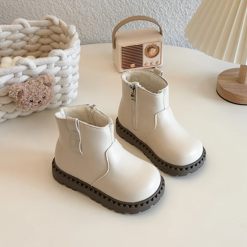 

Simple New Children Plush Boots 2025 Winter Toddlers Platform Fashion Boots for Girls Causal Zipper Kids Ankle Boots Solid Color