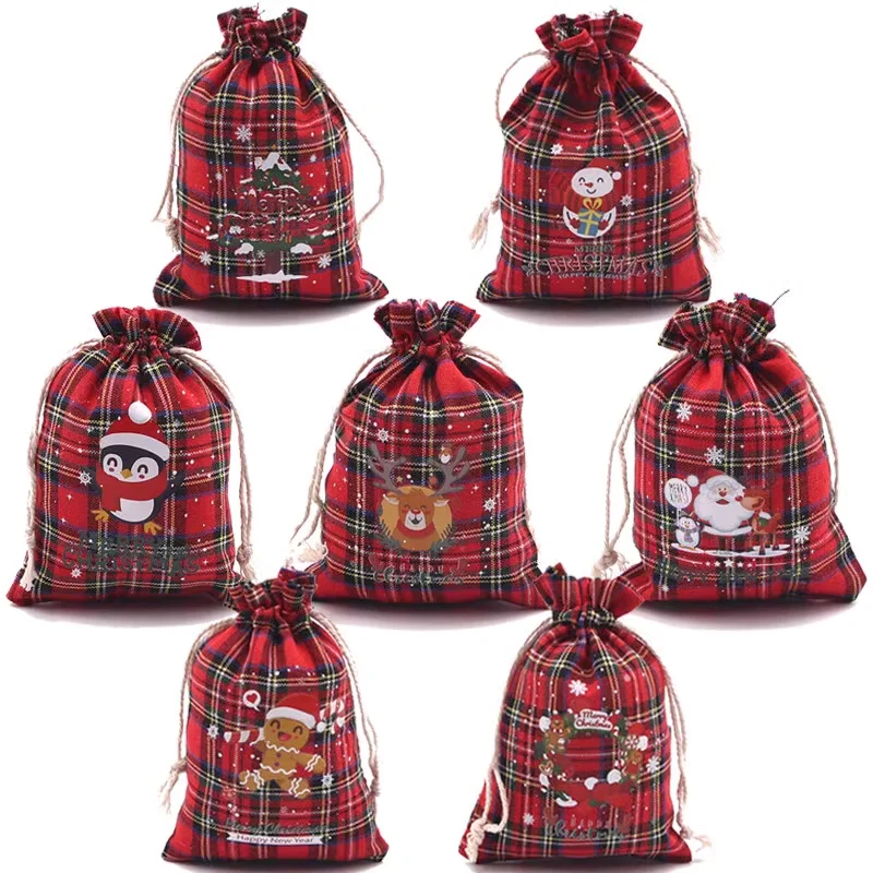 Hot Sale 4Pcs/Lot Christmas Red Cotton Bags 10x14 13x18cm Xmas Candy Gift Bag Small Drawstring Pouch Nice Jewelry Packaging Bags