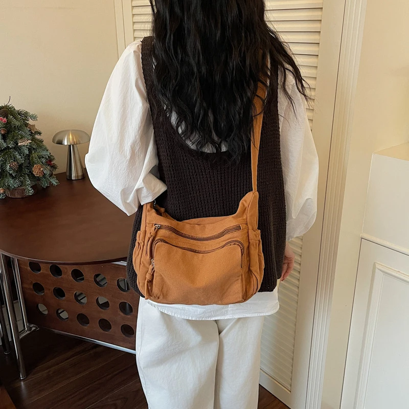 

Vintage Japanese Style Canvas Bag for Women Large Capacity Casual Shoulder Bag Student School Commute Sports Cycling Bag