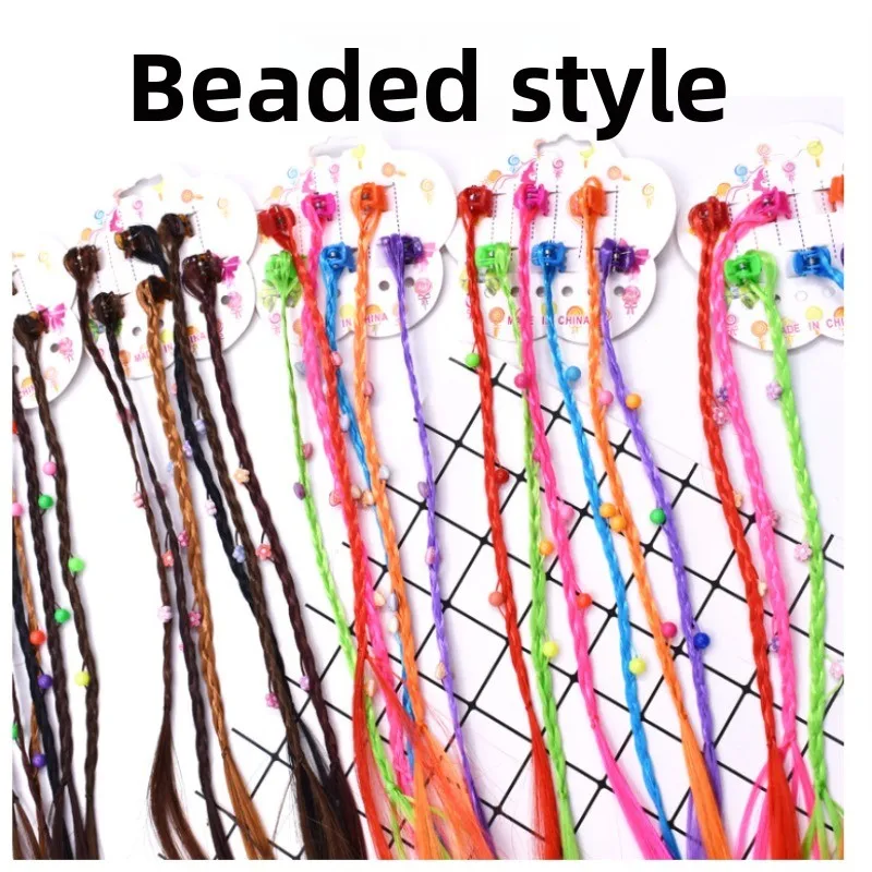 12 قطعة من وصلات الشعر المضفائر الملونة مع مشبك كبس قوس قزح مضفر للأطفال أداء الأطفال الفتيات أزياء الهالوين