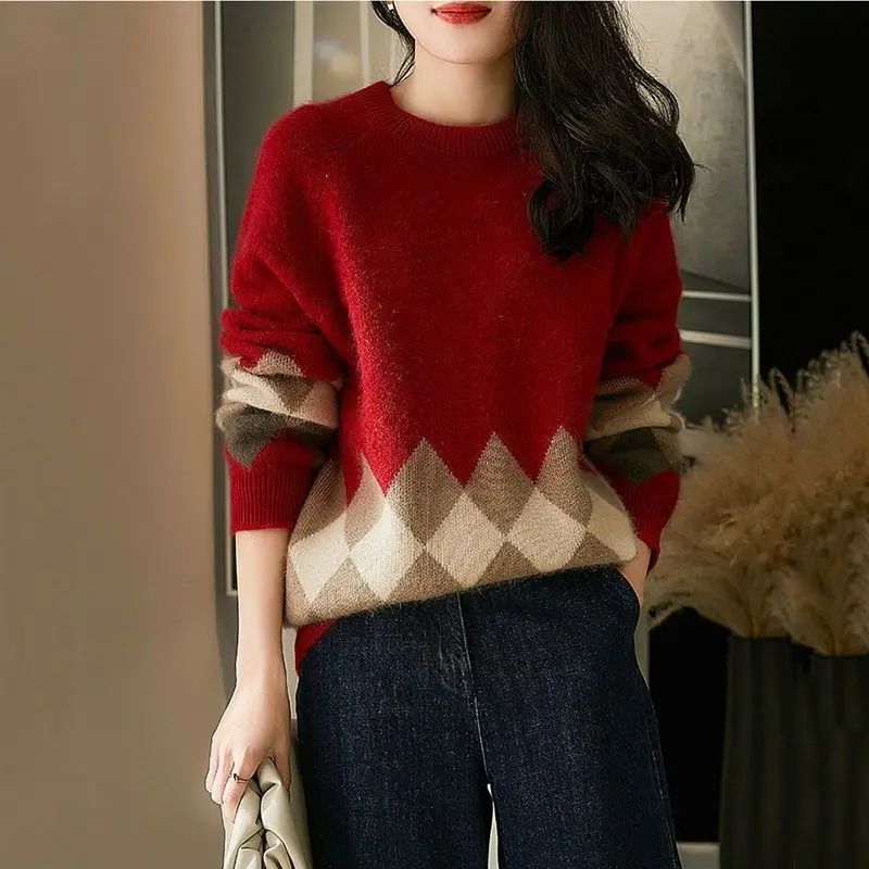 Large Size Solid Color Sweater Women Autumn Winter Loose O-neck Long Sleeve Knitwear Fashion All-match Simplicity Knitting Tops