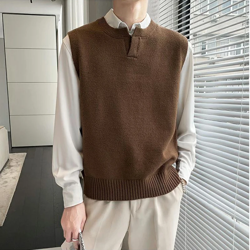 

Мужской свитер-жилет с V-образным вырезом, повседневный, легкий, модный, осенне-зимний, универсальный, для делового и повседневного стиля, верхняя одежда