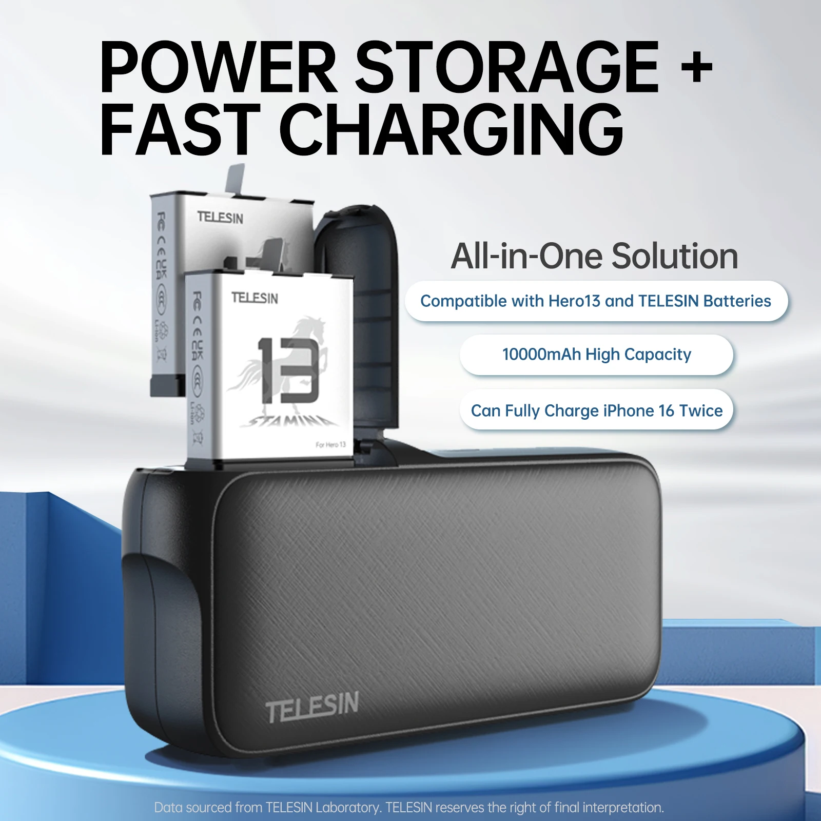 TELESIN Power Bank 10000mAH with 20W PD Fast Type-C Charging Portable Battery Charger For Gopro Hero 13 For Smart Phone