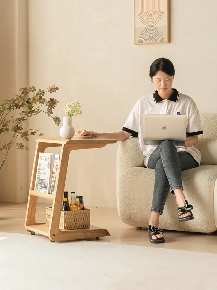 Solid wood edge table, small tea table, bedside table, sofa, rattan woven small unit, square tea , Japanese corner