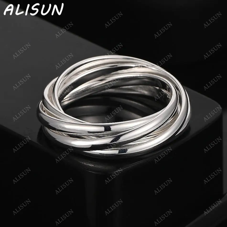 

ALISUN 925 Sterling Silver Five Circles Around Ring For Women Men Fashion Jewelry Charm Grace Noble Wedding Accessories