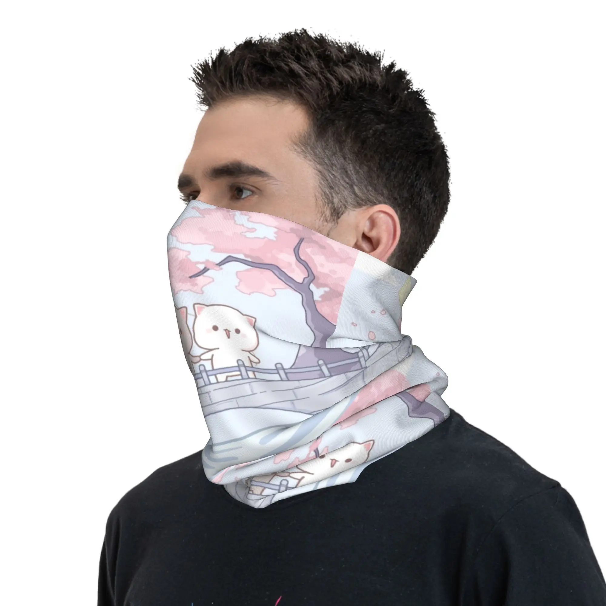 Penutup Leher Kucing Mochi Peach dan Goma Romantis Khusus Wanita Pria, Pelindung UV, Syal Bandana Musim Dingin untuk Hiking