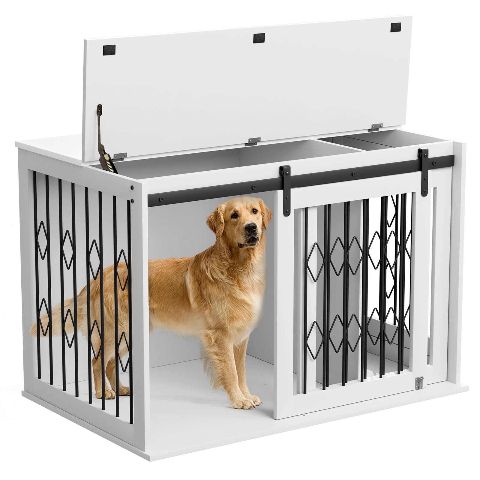 39.4'' Large Dog Crate End Table Sliding Barn Door Side Table Wooden Indoor Dog Kennel table Modern Puppy Dog Cage end tables