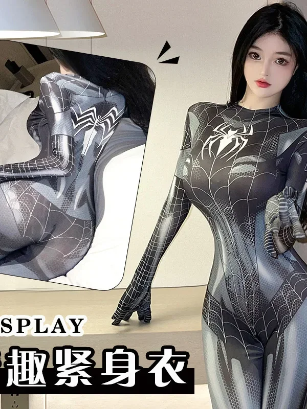 ชุดคอสเพลย์เครื่องแต่งกายแมงมุมอะนิเมะ One Piece Jumpsuit ในชุดสูทสําหรับบอดี้สูทผู้หญิงแขนยาว Romper Jumpsuits