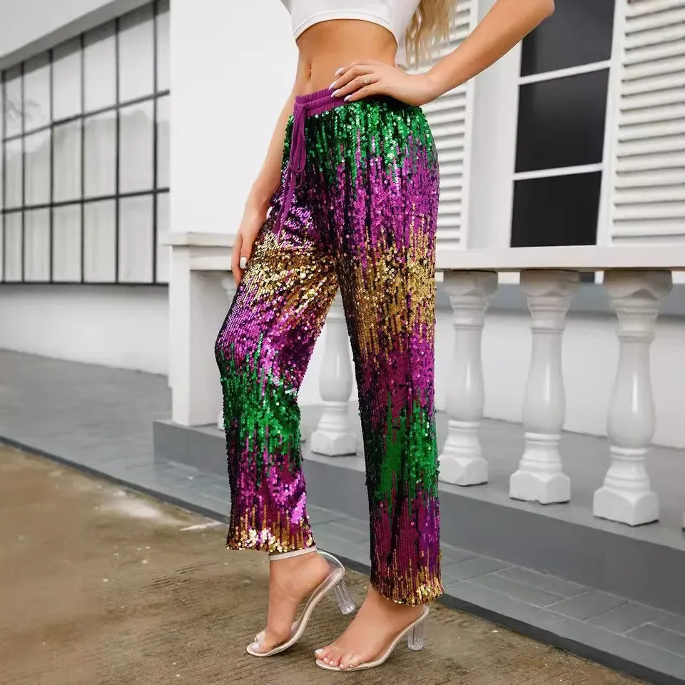 Women'S Casual Straight Pants Drawstring Waist Gradual Change Women'S Dress Pants For Party Festival Casual Trousers For Women
