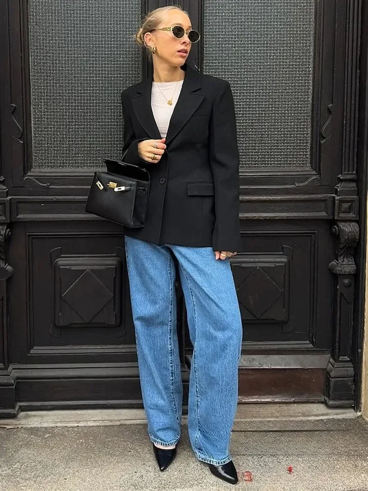 KONDALA Office Lady Slim Beige Blazer Women Single Buttons V Neck Pockets Blazer Fashion 2025 Casual Long Sleeve Jacket Business