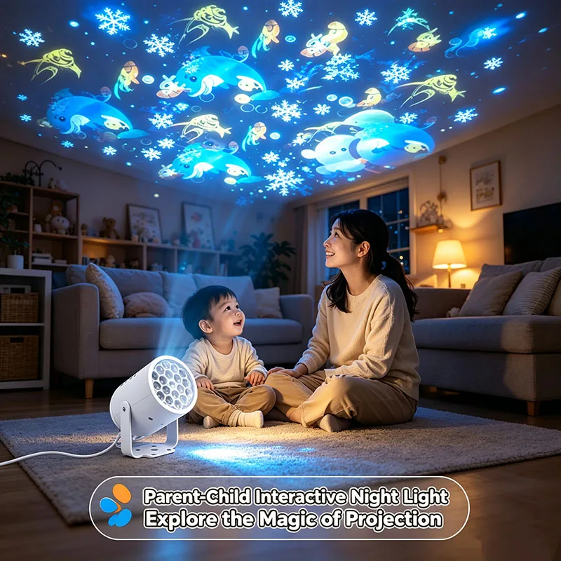 Kids LED Dancing Projector Lamp, Rotating Colorful Ocean World Pattern Light for Bedroom Living Room Holiday