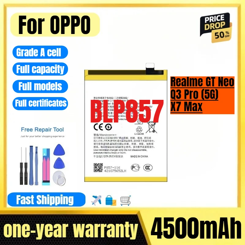 

BLP857 for OPPO Realme GT Neo/Q3 Pro (5G)/X7 Max Phone Battery High Quality High Capacity Replacement Bateria Grade A Cell