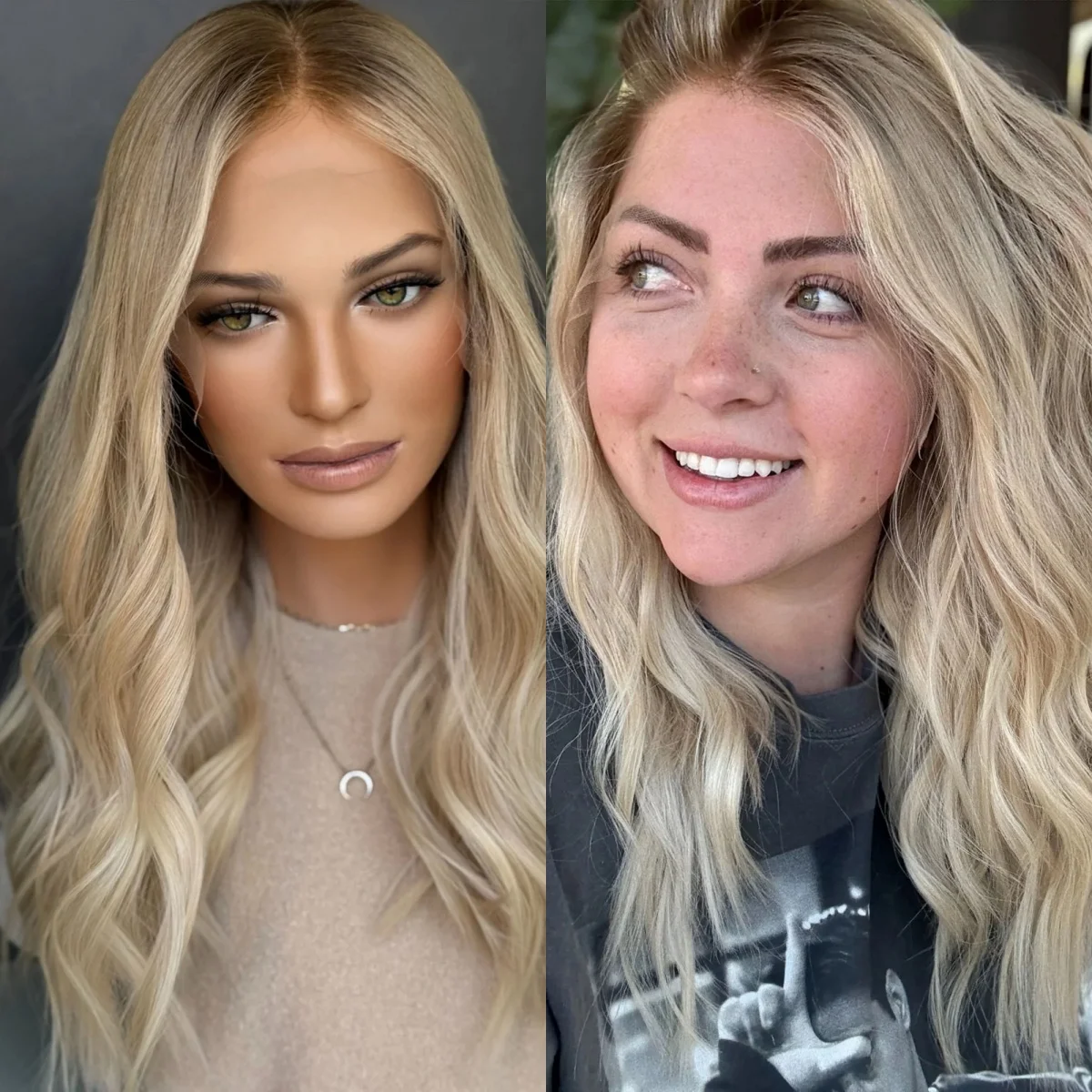 

20-дюймовые Ombre Пепельно-русые синтетические парики с кружевным верхом Синтетические парики с кружевным верхом Разноцветные свободные волнистые бесклеевые парики со средним пробором