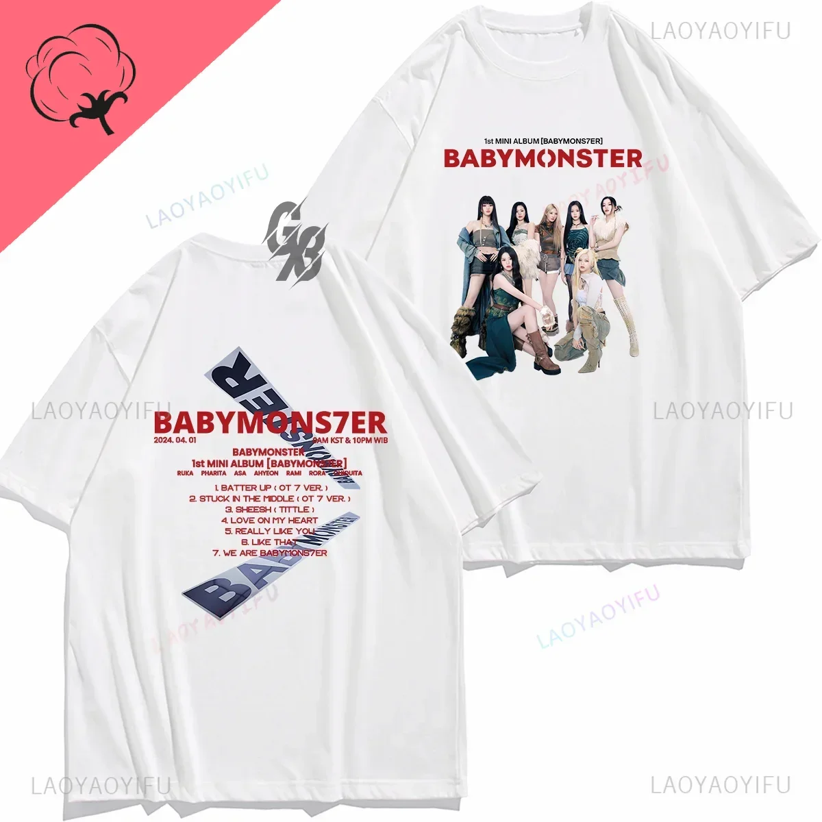 New Trendy Babymonster T-shirt Babymons7er Top Kpop Hip Hop Girl Combination Cool Pattern T-shirt Unisex Hippie