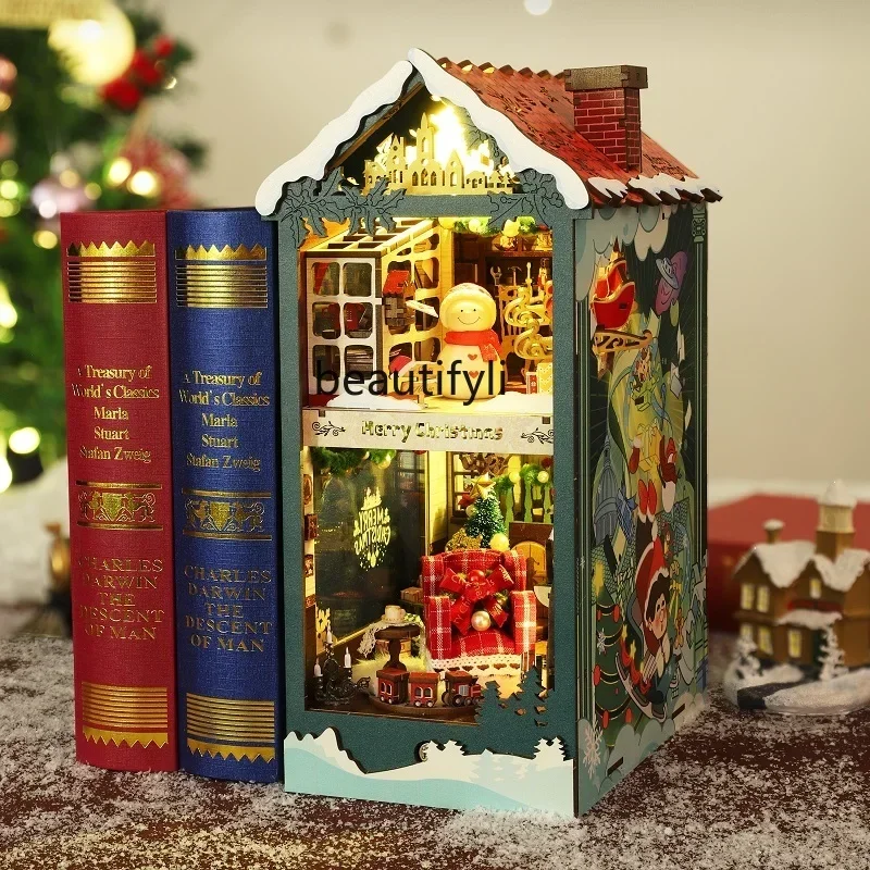 Natal diy livro suporte montagem tridimensional livro pequena casa modelo artesanal casa criativa presente de natal