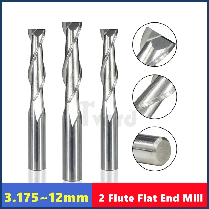 

2 Flute Flat Up Cut End Mill 3.175/4/6/6.35/8/10/12mm Shank Carbide CNC Router Engraving Bit PVC MDF Milling Cutter for Wood