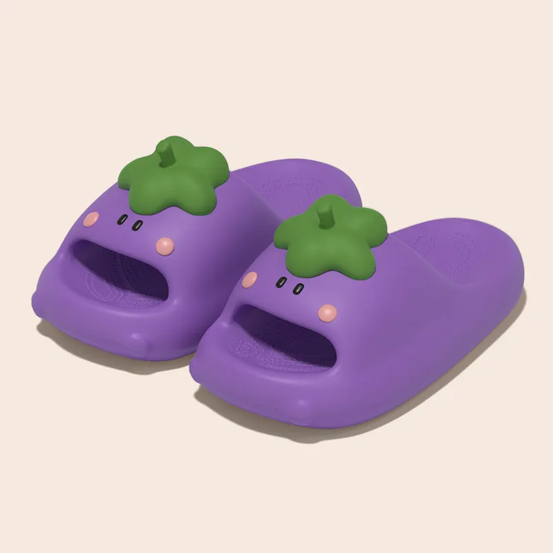 

Cute Cartoon Eggplant Women’s Summer Slippers - Cloud-Step Soft Indoor House Shoes with Girly Vibes for Outdoor Wear Cozy Home