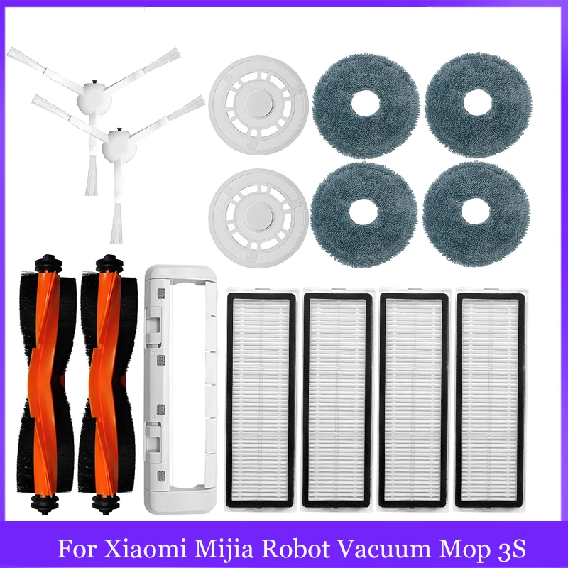 For Xiaomi Mijia Robot Vacuum Mop 3S B108CN Vacuum Cleaner Parts Main Side Brush Hepa Filter Mop Pad Replacement Accessories