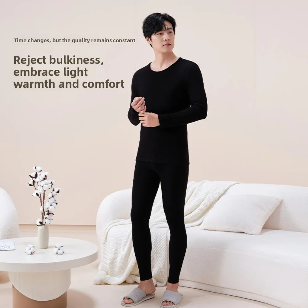 

Tops/Pants Men Warm Thermal Underwear Thickened Round Neck Thermal Clothes Set Oversized Invisible Warmth Long Pants