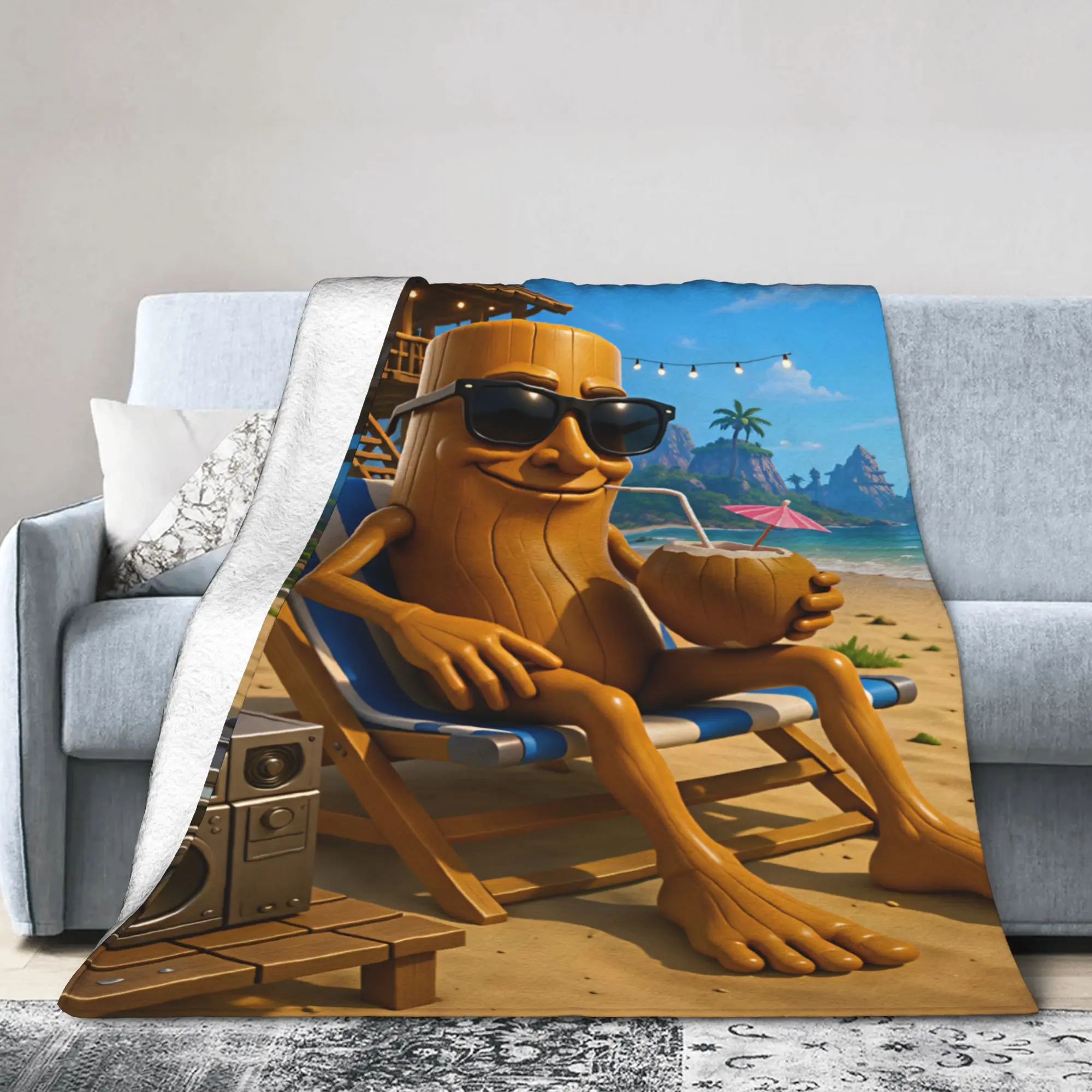 Tung Relaxing On Beach Chair Holding Coconut Drink Blanket Warm Soft  Throw Blanket Autumn Camping Bedroom Fashion Bedspread