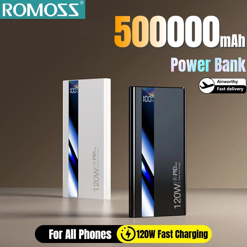 

Внешний аккумулятор ROMOSS 500000 мАч с высокой емкостью и сверхбыстрой зарядкой для iPhone, Huawei, Samsung
