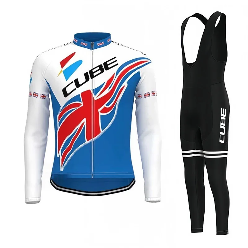 Cube Team Men's Outdoor Road Cycling Long-Sleeved Jersey Bib Suspender Pants Suit - Performance Cycling Gear