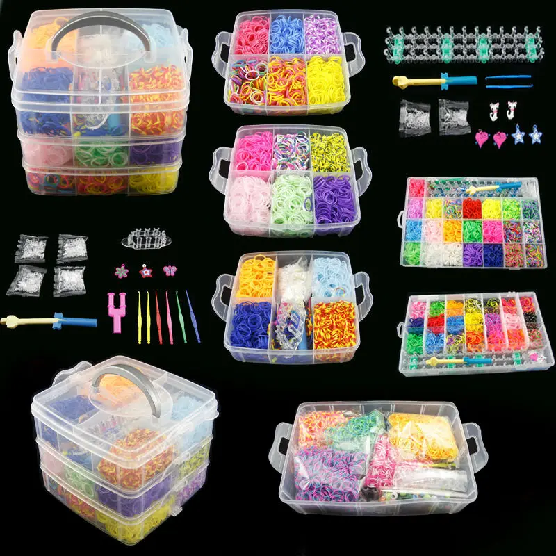 Rubber Bands Weaving Set DIY Toys Craft Kid Bracelet Braid Silicone Elastic Weave Bands Gifts for Girls