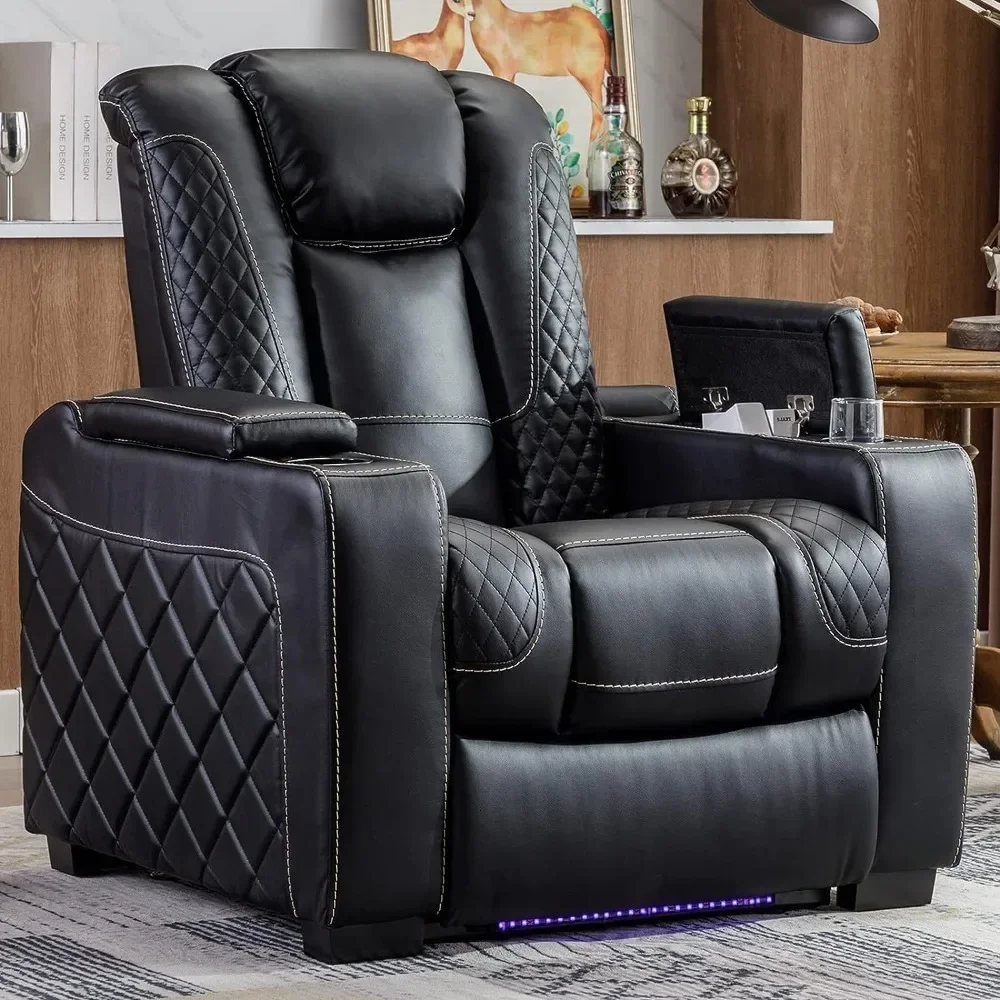 

Electric Power Recliner Chair, Faux Leather Seating Power Recliner with Adjustable Headrest, Hidden Arm Storage, USB Ports