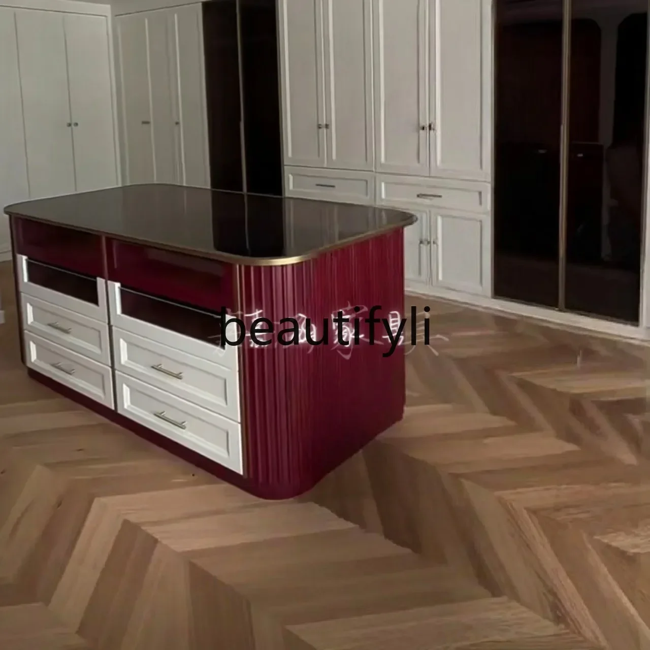 

H5556French retro style cloakroom Nakajima burgundy drawer display home floor jewelry chest