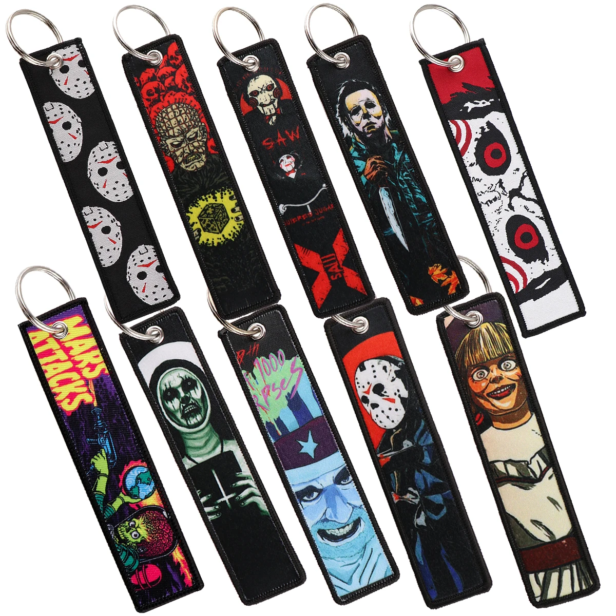 Horror Movie Key Tag Embroidery Key Fobs Keychains for Car Motorcycles Keyring Fashion Jewelry Accessories Halloween Gifts