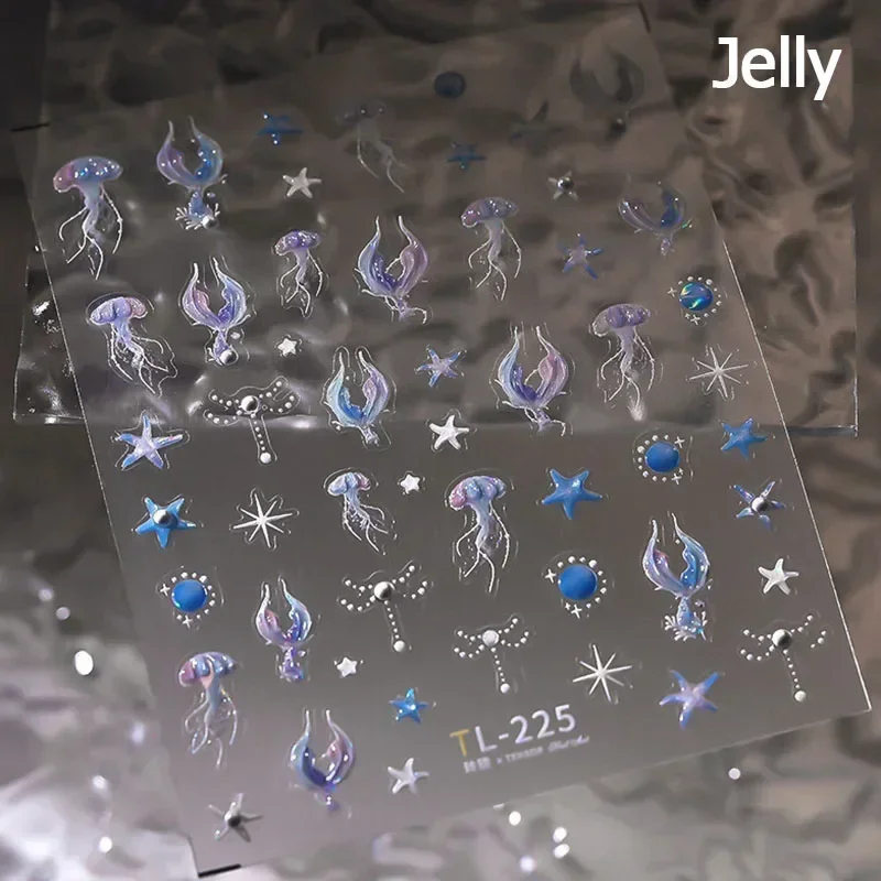 5D złota rybka plastikowa torba koniki morskie meduza rozgwiazda muszla muszla Koi syrenka bańka wodna gwiazda karp naklejki do paznokci naklejki