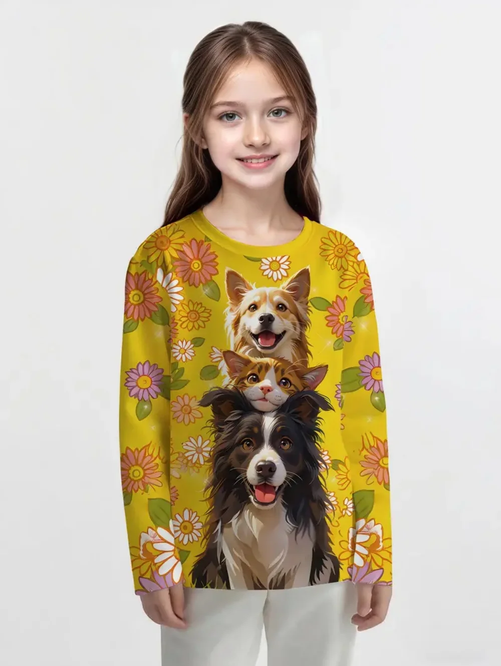 الفتيات الملابس الكرتون الكلب طباعة كم طويل بلايز فتاة تي شيرتات عجيبة الصيف لطيف الملابس 2-10y موضة ملابس الأطفال غير رسمية #6